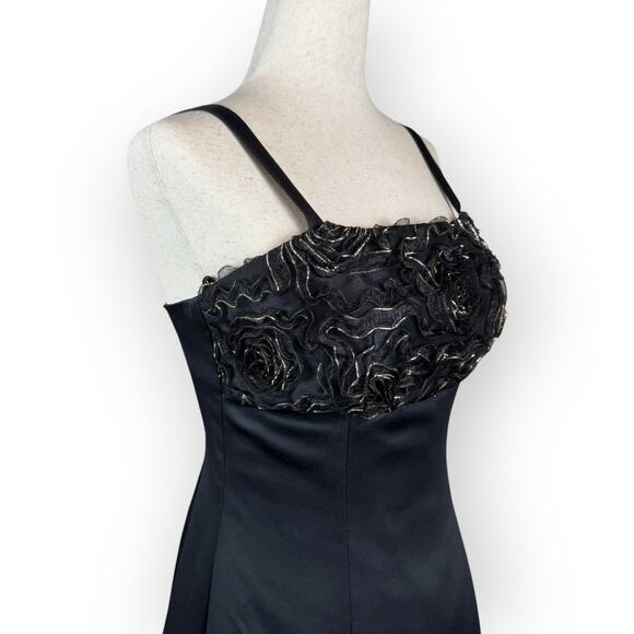 Vintage 90's Girls Ruched Flower Black Gold Formal Dress Junior 7 A-Line - Picture 5 of 8